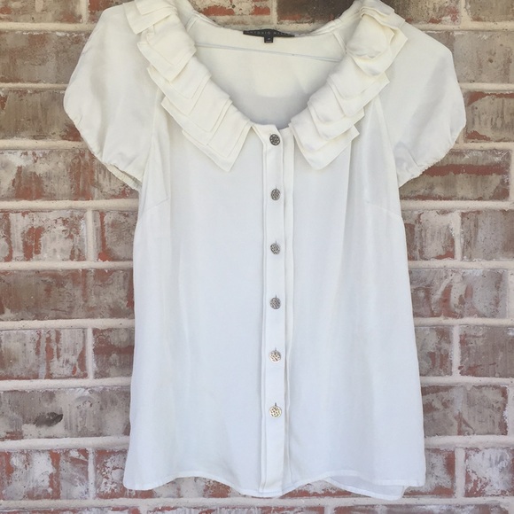 ANTONIO MELANI Tops - Antonio Melani SILK ruffle cream white blouse M
